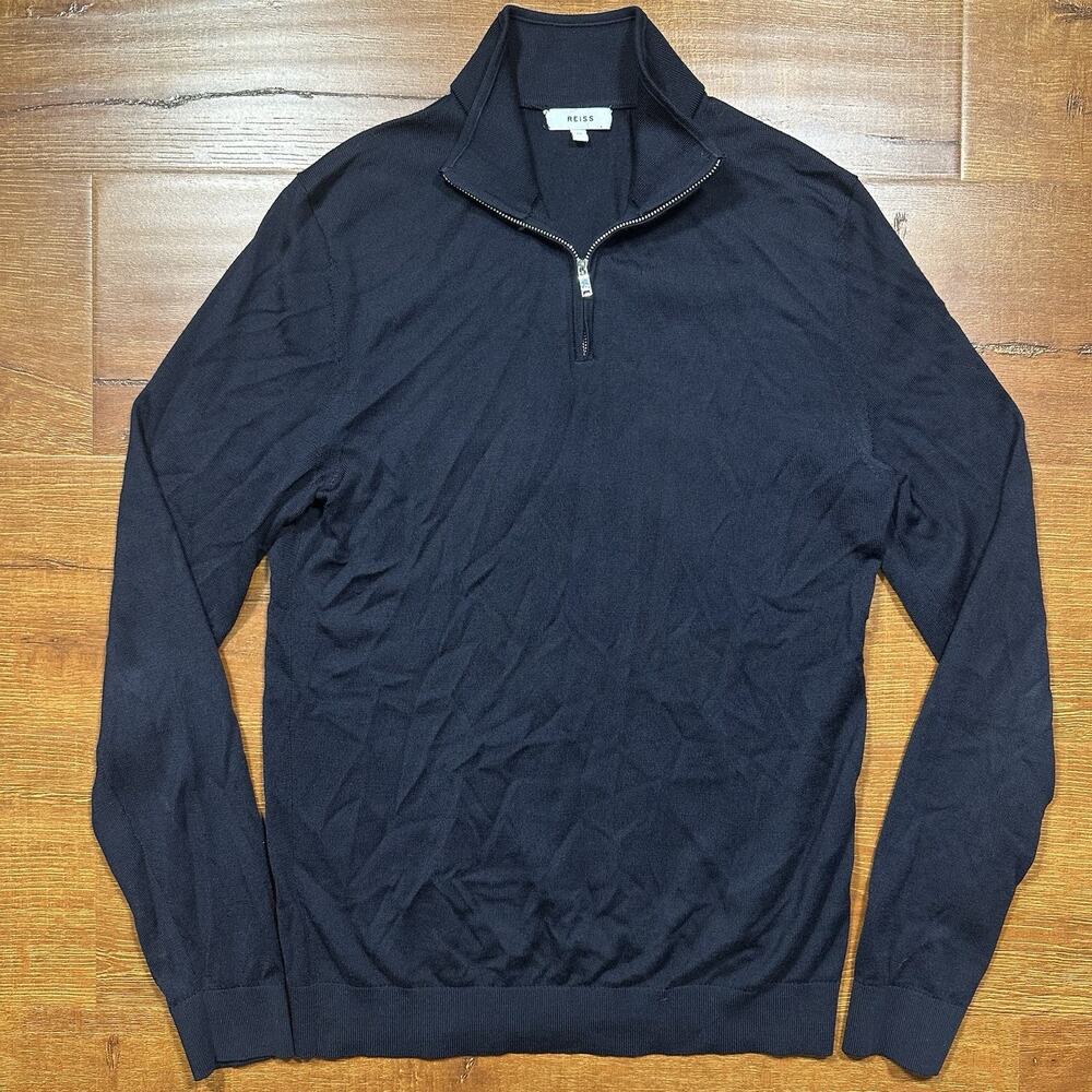 Reiss 1/4 Zip Sweater Men M Black Sweatshirt Wool Blend Athletic Career Designer